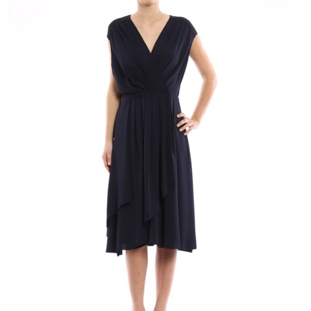Tory Burch Navy Blue Wrap Dress Midi Size 8